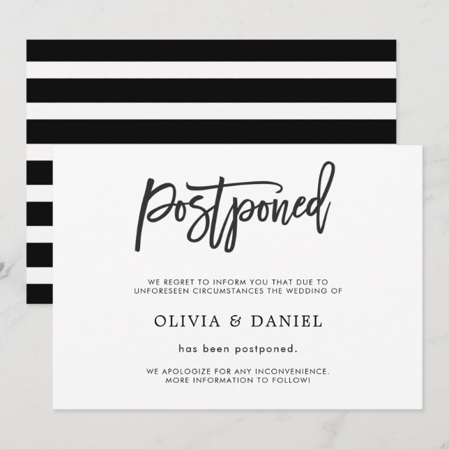 Simple Postponed Wedding Announcement Card (Front/Back)