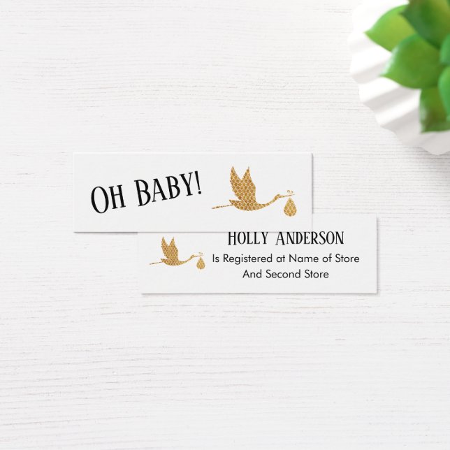Simple Preppy Gold Stork Insert Gift Registry Card (Desk)