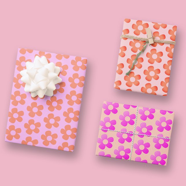Simple Preppy Hot Pink Orange Pastel Blush Flower Wrapping Paper Sheet (Creator Uploaded)