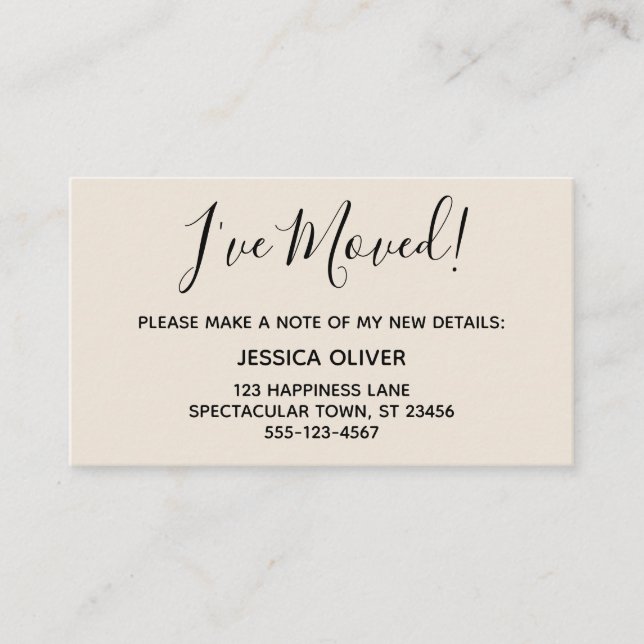 Simple, Pretty "I've Moved" Cream Business Card (Front)