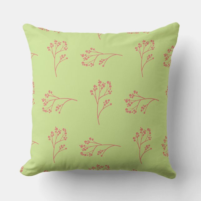 Simple Pretty Lime Green and Pink Floral  Throw Pillow (Front)