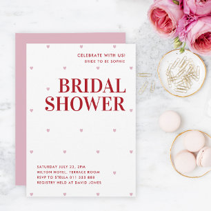 Simple Pretty Pink Love Heart Bridal Shower Invitation