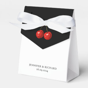 Simple Pretty Red Cherries Black And White Wedding Favor Box