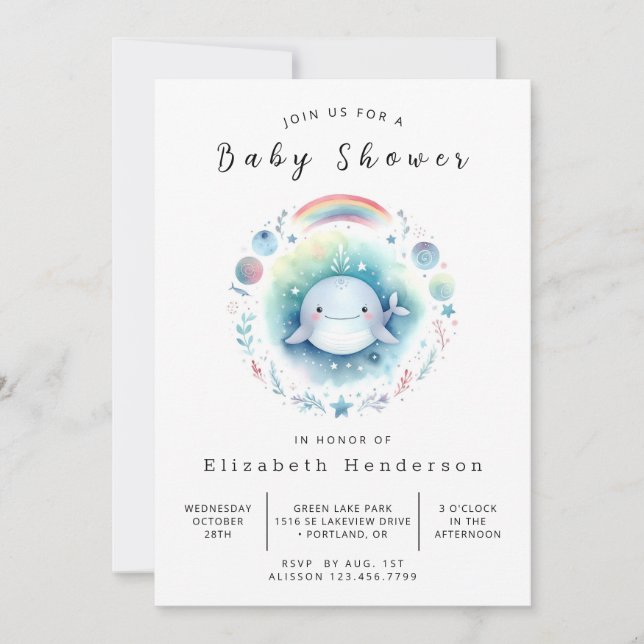 Simple Printable Whale Baby Shower Invitation (Front)