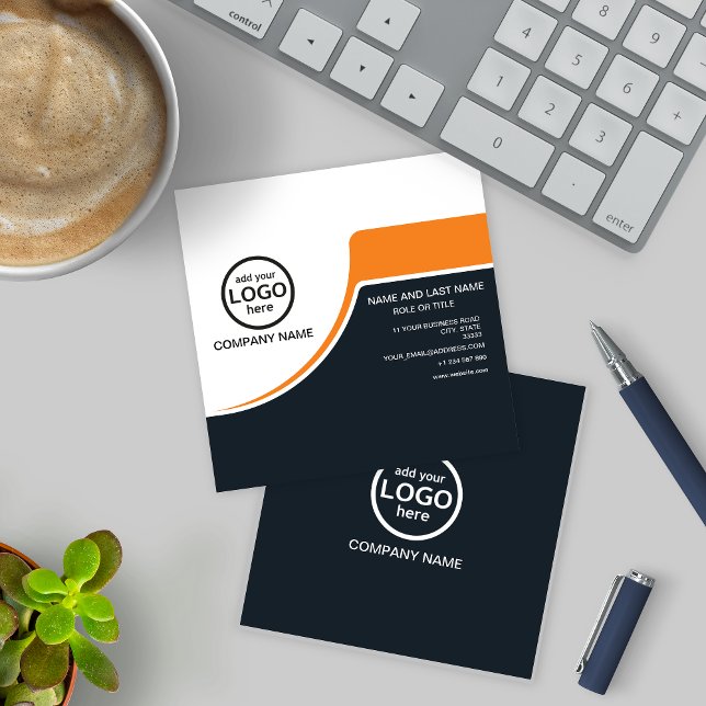 Simple Professional 2 colours add your logo Square Business Card (Creator Uploaded)