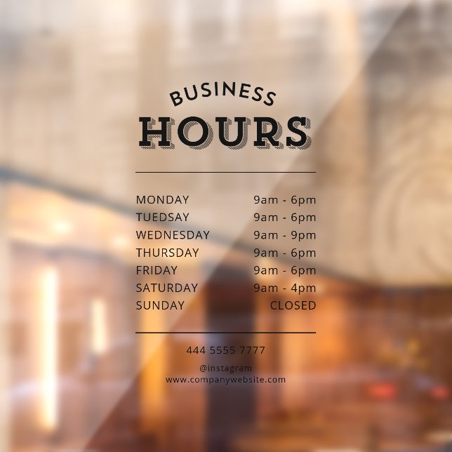 Simple Professional Black Business Opening Hours Window Cling (Sheet 2)