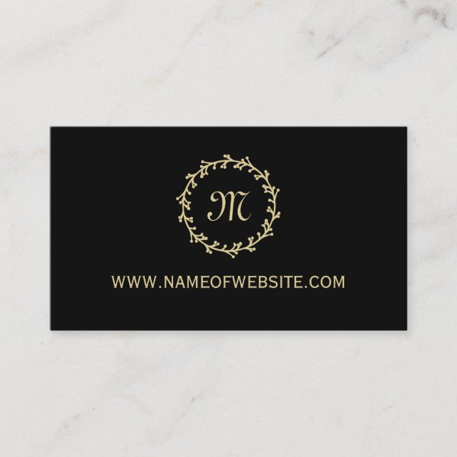 Simple Professional Black Elegant Gold Monogram Business Card (Front)