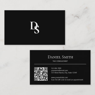 Simple Professional Black Monogram QR Code Business Card