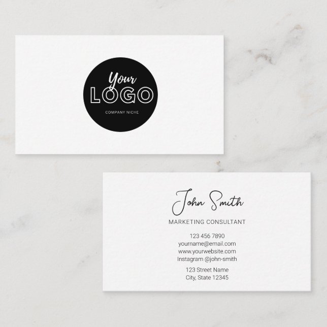 Simple Professional Black on White with Logo Business Card (Front/Back)