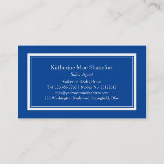 Simple Professional Blue and White Border Business Card