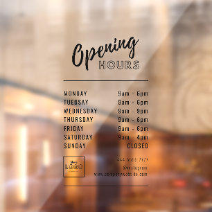 Simple Professional Business Hours Black with Logo Window Cling