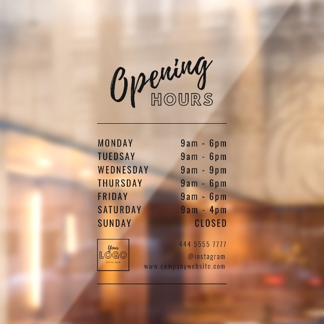 Simple Professional Business Hours Black with Logo Window Cling (Sheet 2)