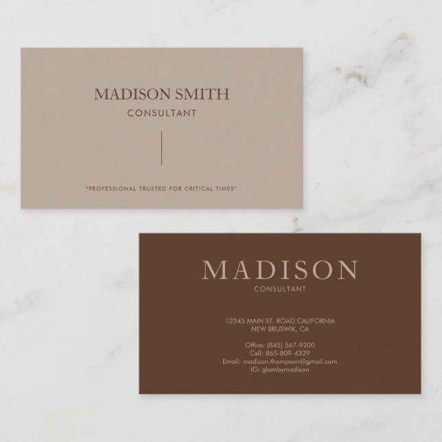 Simple Professional Cream Beige and Brown Business Card (Front/Back)