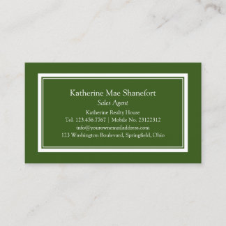 Simple Professional Dark Green with White Border Business Card