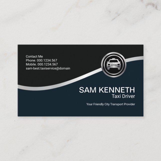 Simple Professional Energizing Silver Wave Driver Business Card (Front)