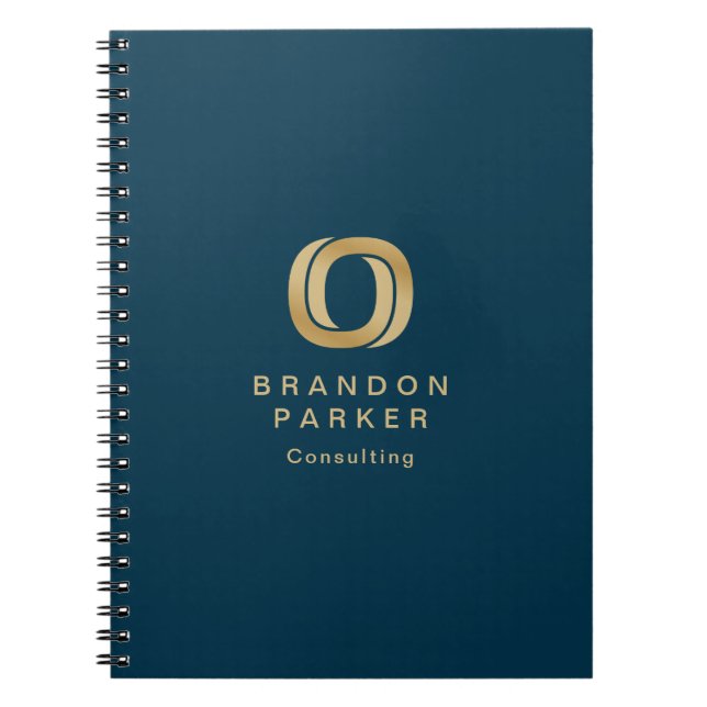Simple Professional Gold Business Logo Navy Blue Notebook (Front)