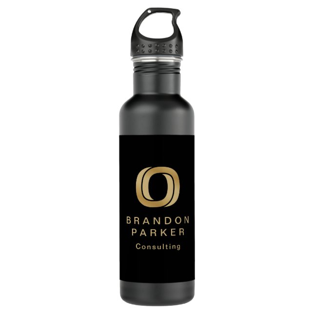 Simple Professional Gold Business Logo on Black  710 Ml Water Bottle (Front)