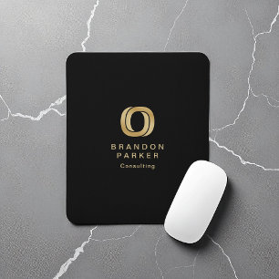 Simple Professional Gold Business Logo on Black Mouse Pad