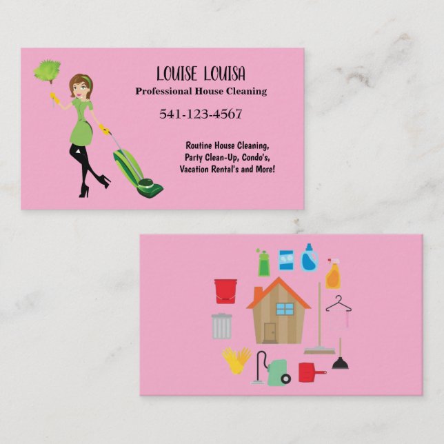 Simple Professional House Cleaning Business Cards (Front/Back)