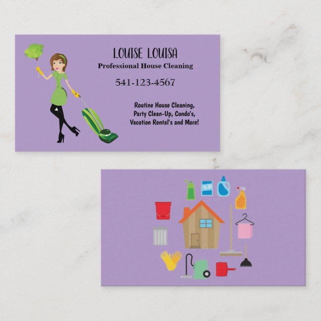 Simple Professional House Cleaning Business Cards (Front/Back)
