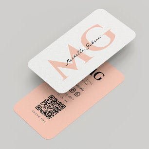 Simple Professional Minimal Initials Peach Business Card