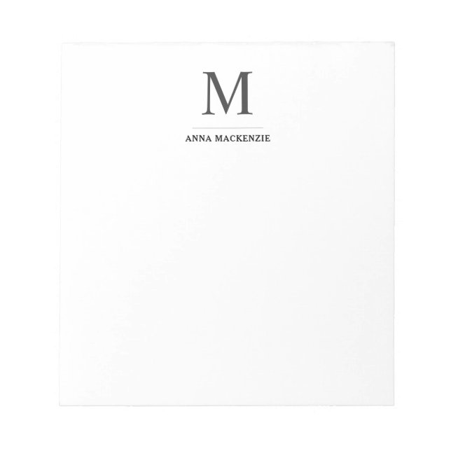 Simple Professional Modern Classic Monogram Notepad (Front)