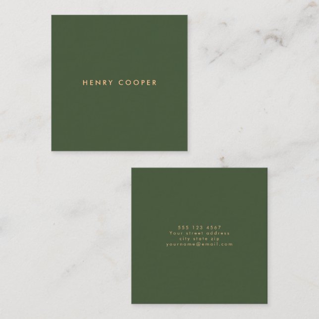 Simple Professional Modern Dark Green Square Business Card (Front/Back)