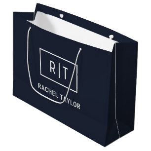 Simple Professional Monogram Navy Blue White Large Gift Bag