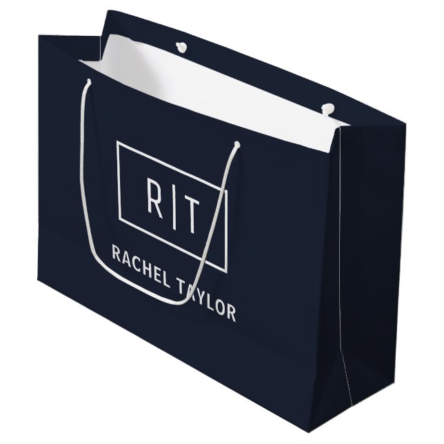 Simple Professional Monogram Navy Blue White Large Gift Bag (Front Angled)