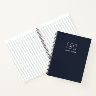 Simple Professional Monogram Navy Blue White Notebook