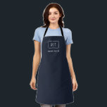 Simple Professional Monogram Navy White Border Apron<br><div class="desc">Stylish two initial monogram in navy blue and white border with additional text template for adding a name, profession, slogan or any other wording.</div>