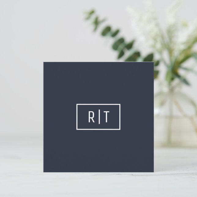 Simple Professional Monogram Navy White Border Card (Standing Front)