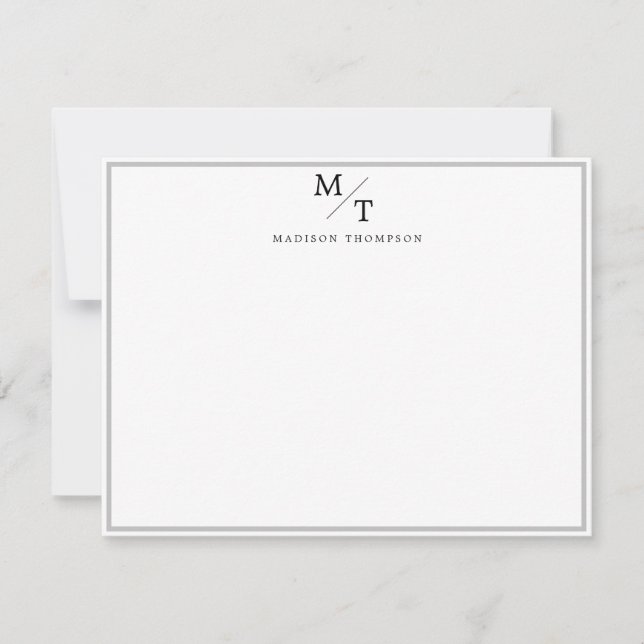 Simple Professional Monogram with grey border Card (Front)