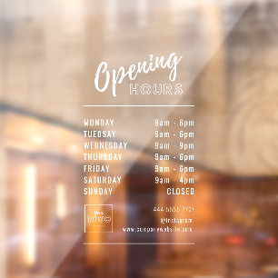 Simple Professional Opening Hours White with Logo Window Cling