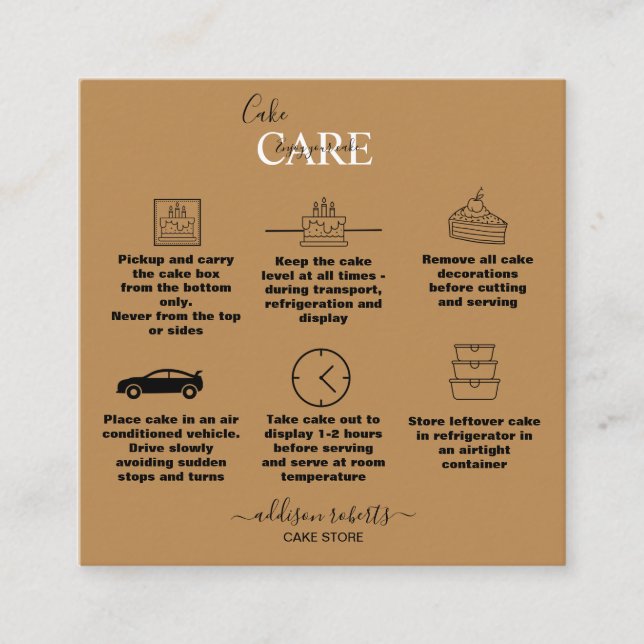 Simple Professional Orange Terracotta  Cake Care   Square Business Card (Front)