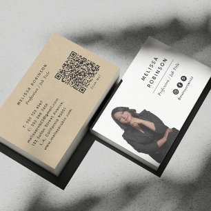 Simple Professional Photo Faux Kraft and QR Code Business Card