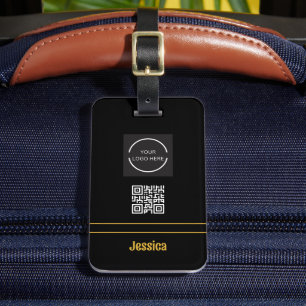 Simple Professional QR code & Logo Gold and Black Luggage Tag