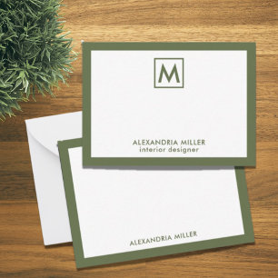 Simple Professional White Olive Monogram Card