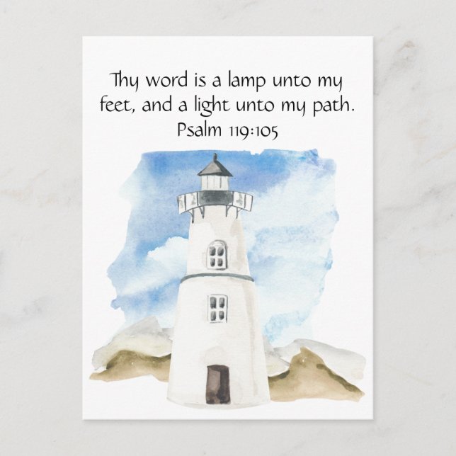Simple Psalm Watercolor Blue Sky Lighthouse Postcard (Front)