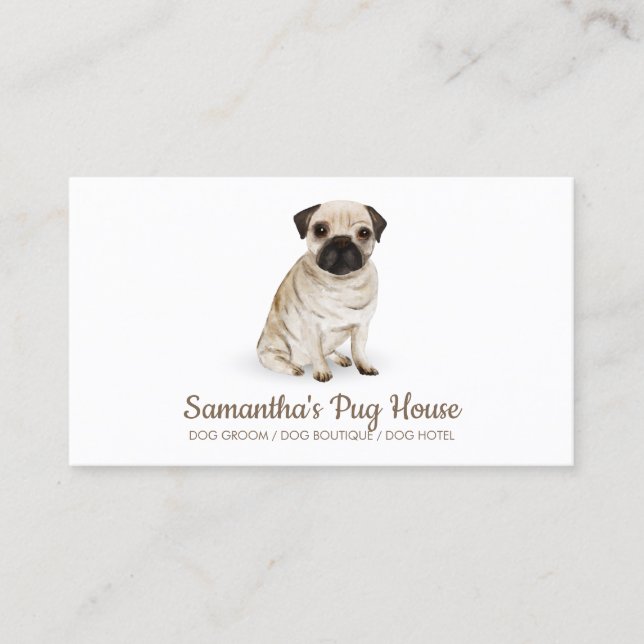 Simple Pug Dog Sitting Business Card (Front)