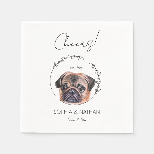 Simple Pug Dog Wedding Cocktail Napkins (Front)
