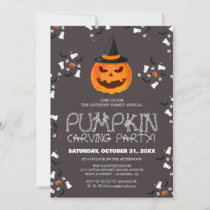 Simple Pumpkin Carving Party Halloween Spooky Invitation