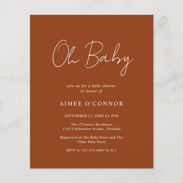 Simple Pumpkin Fall Budget Baby Shower Invitation (Front)