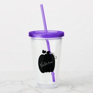 Simple Pumpkin Patch Name Monogrammed Script Acrylic Tumbler