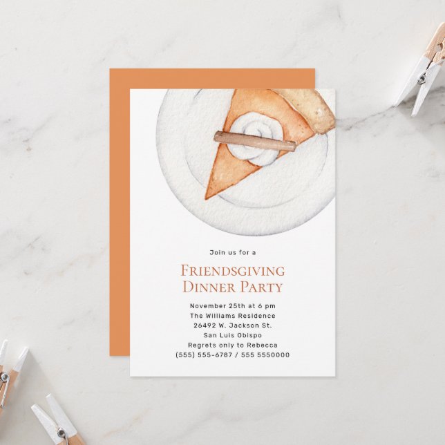 Simple Pumpkin Pie Friendsgiving Dinner Invitation (Front/Back In Situ)