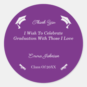 Simple Purple And White Customized Graduation Classic Round Sticker