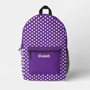 Simple Purple and White Dots Dotted Pattern Name Printed Backpack