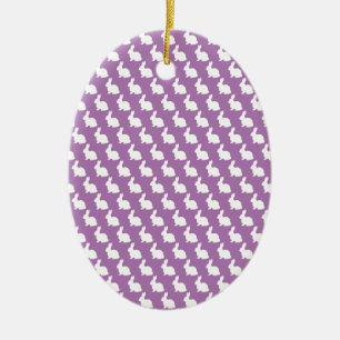 Simple Purple and White Easter Bunny Ceramic Ornament