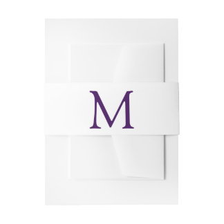 Simple purple and white monogram invitation belly band