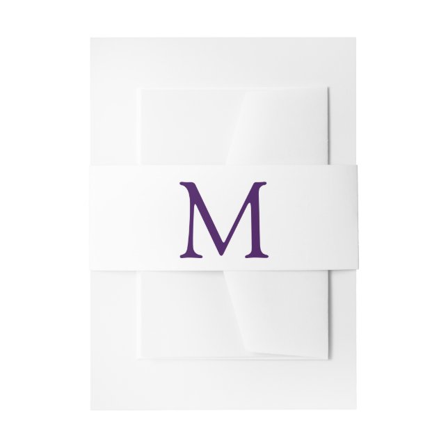 Simple purple and white monogram invitation belly band (Front Example)